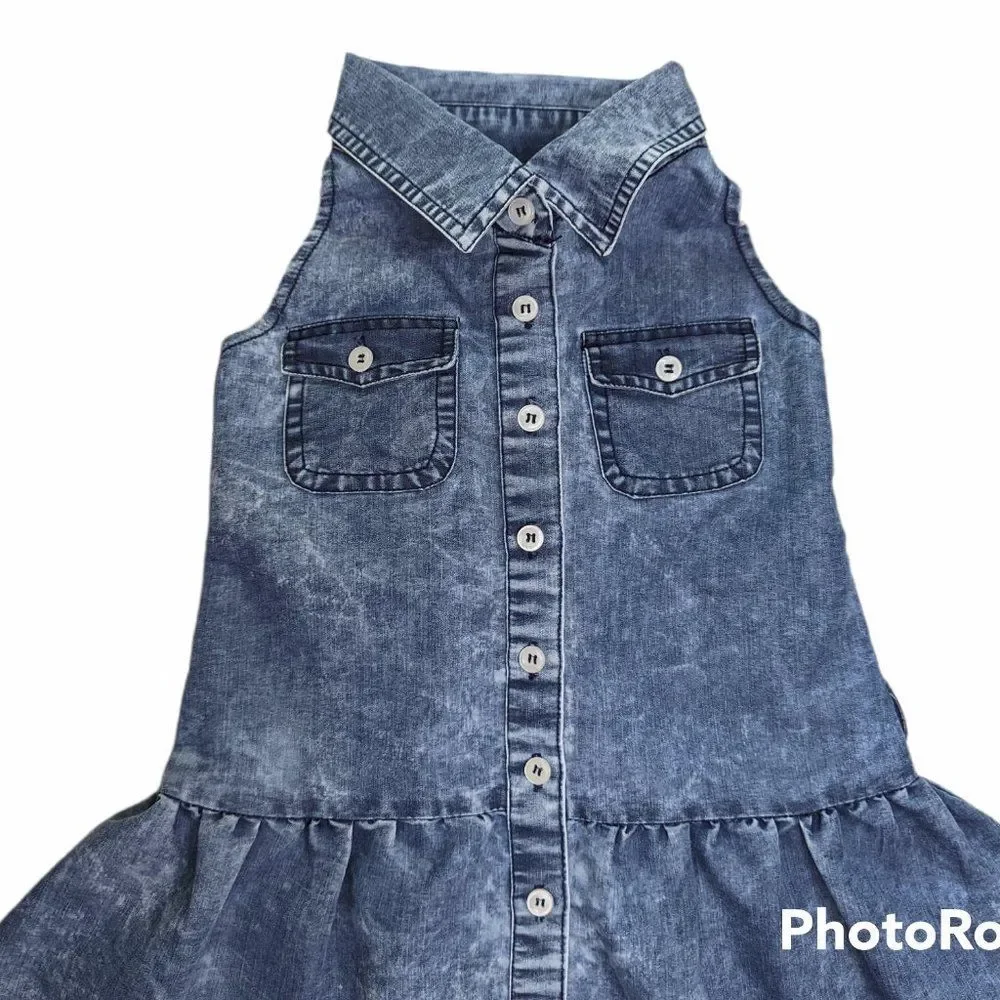 Girls Dollhouse Denim Sleeveless Button Up Dress, Size 4